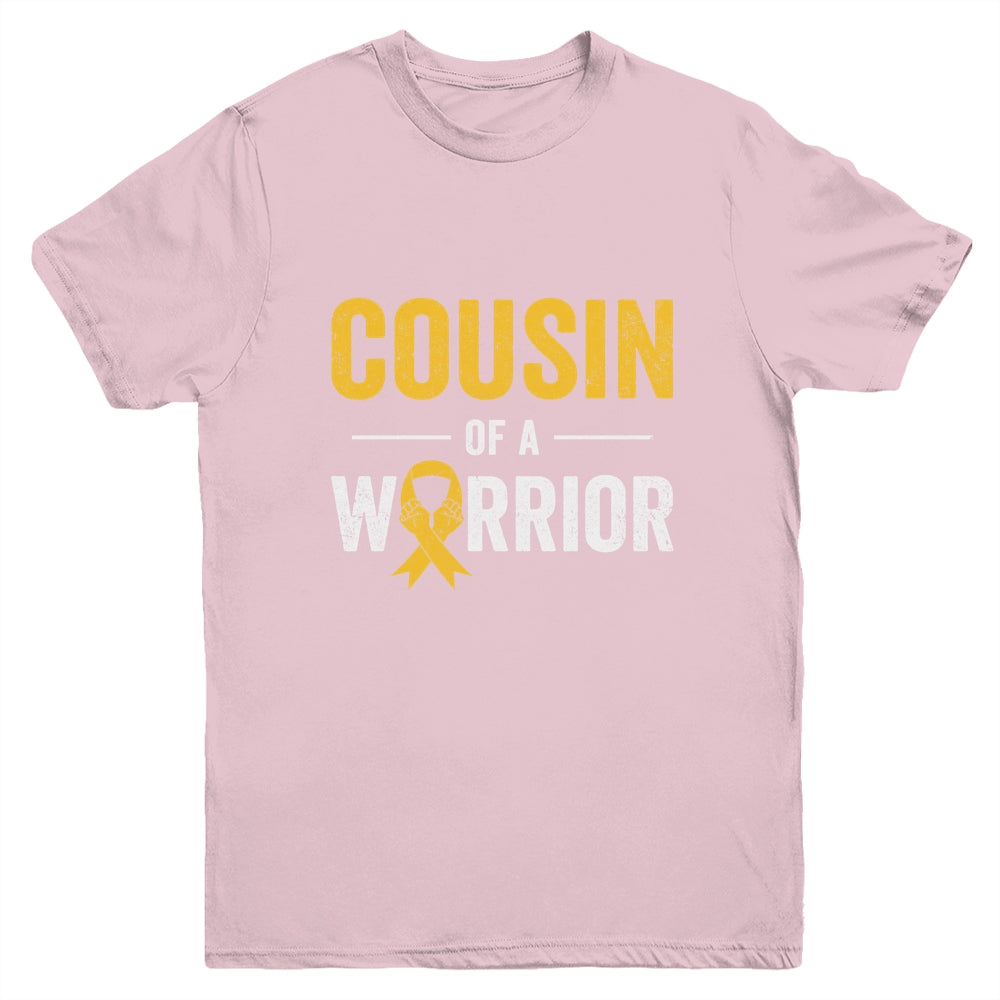 Cousin Of A Warrior Childhood Cancer Awareness Family Ribbon Youth Shirt | siriusteestore