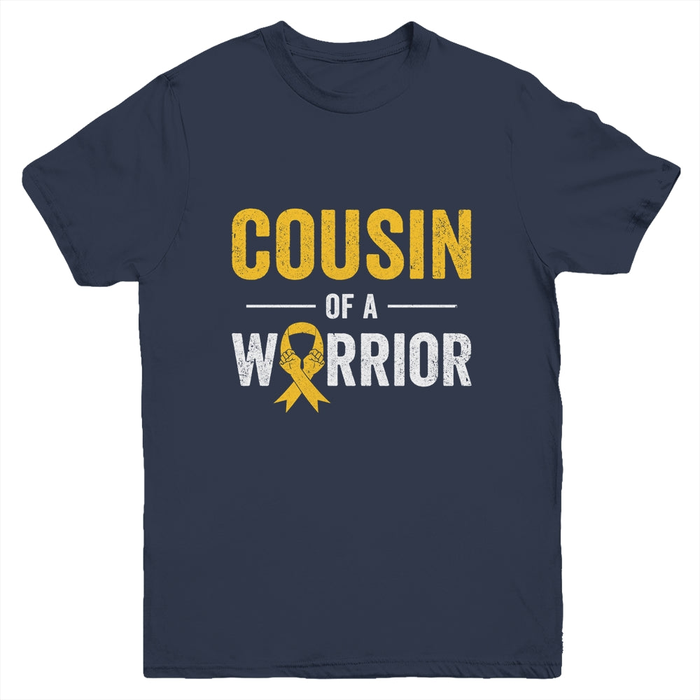 Cousin Of A Warrior Childhood Cancer Awareness Family Ribbon Youth Shirt | siriusteestore