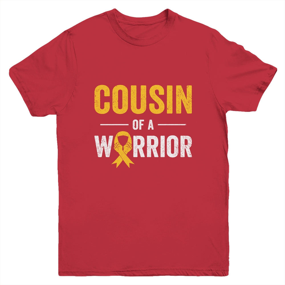 Cousin Of A Warrior Childhood Cancer Awareness Family Ribbon Youth Shirt | siriusteestore