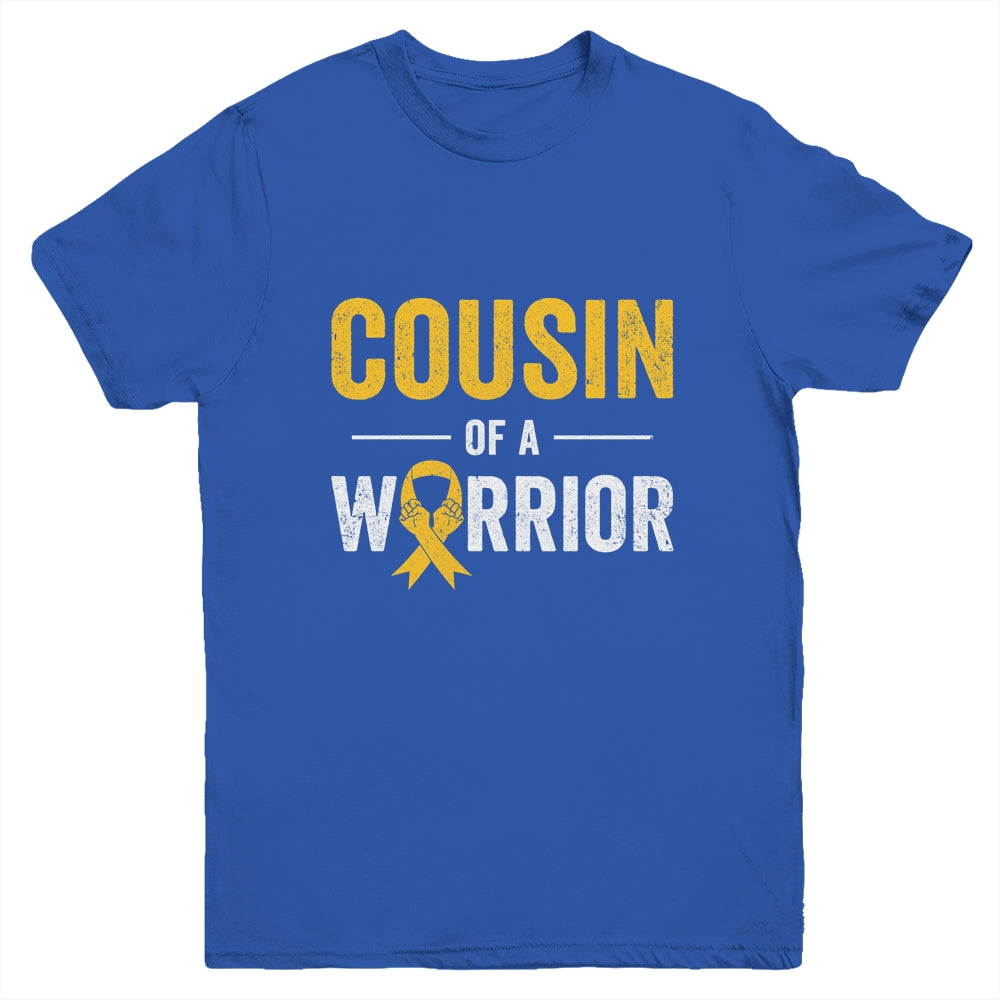 Cousin Of A Warrior Childhood Cancer Awareness Family Ribbon Youth Shirt | siriusteestore