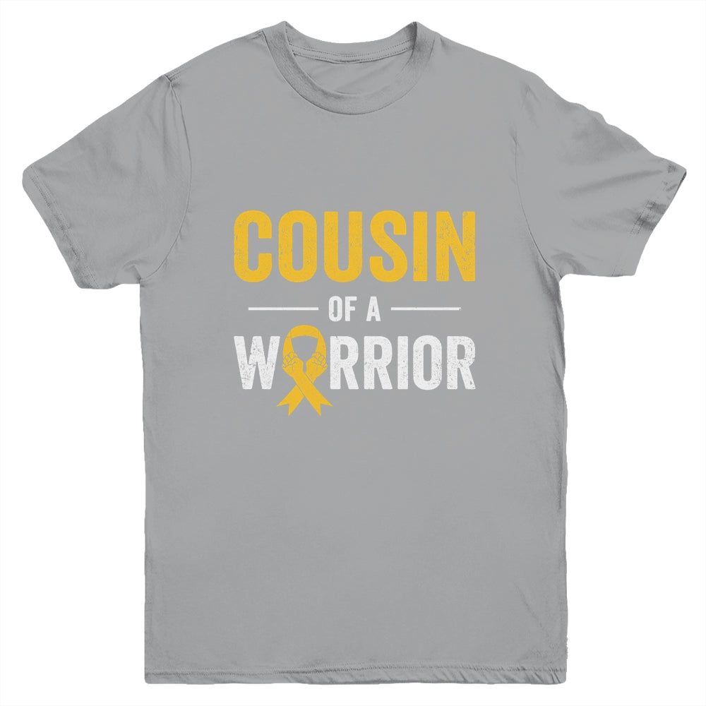 Cousin Of A Warrior Childhood Cancer Awareness Family Ribbon Youth Shirt | siriusteestore