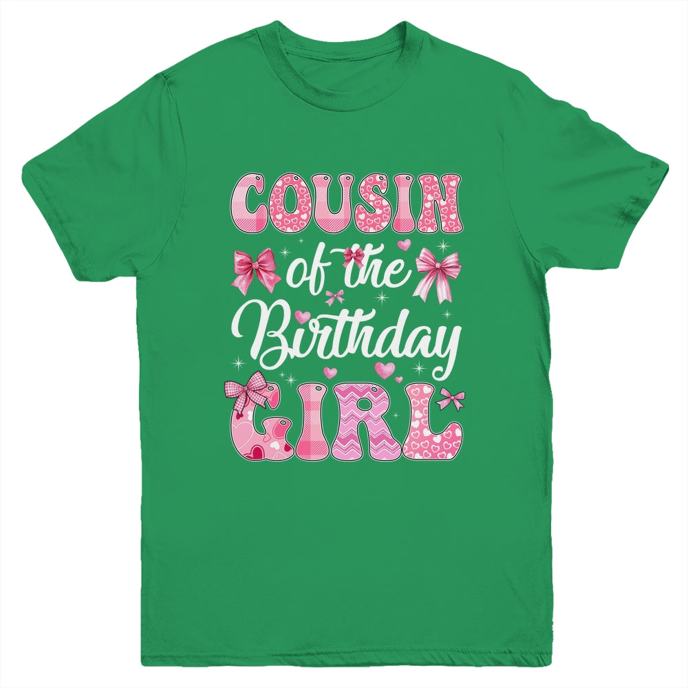 Cousin Of The Birthday Girl Family Pink Coquette Bow Youth Shirt | siriusteestore