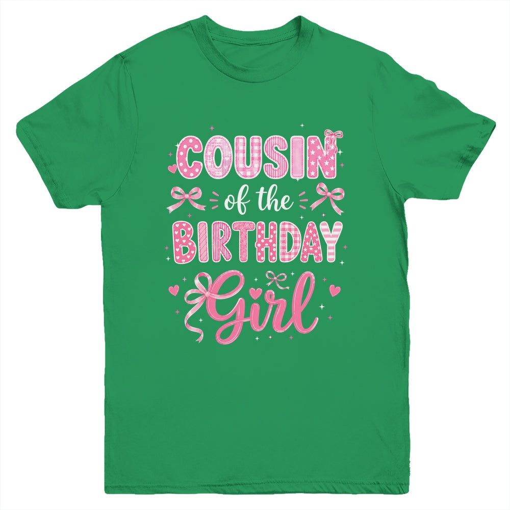 Cousin Of The Birthday Girl Matching Pink Coquette Bow Youth Shirt | siriusteestore