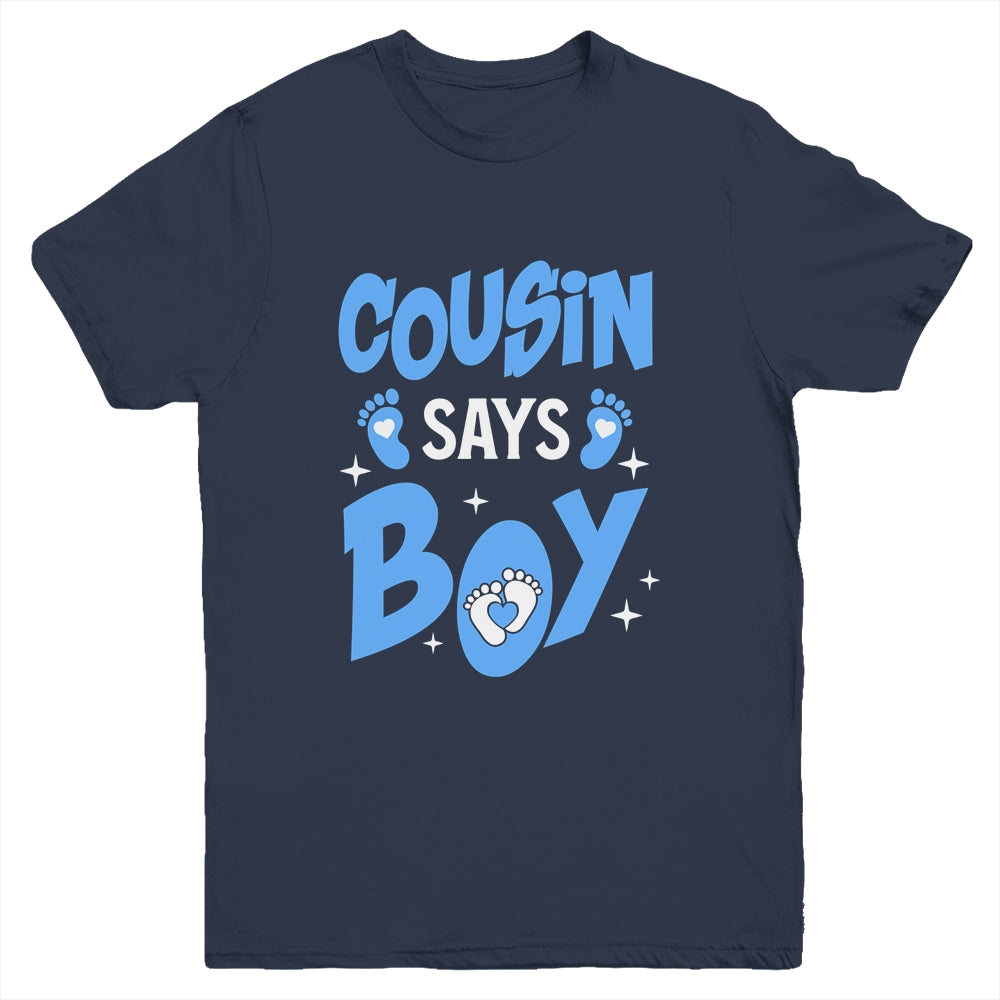 Cousin Says Boy Gender Reveal Team Boy Pregnancy Cousins Youth Shirt | siriusteestore