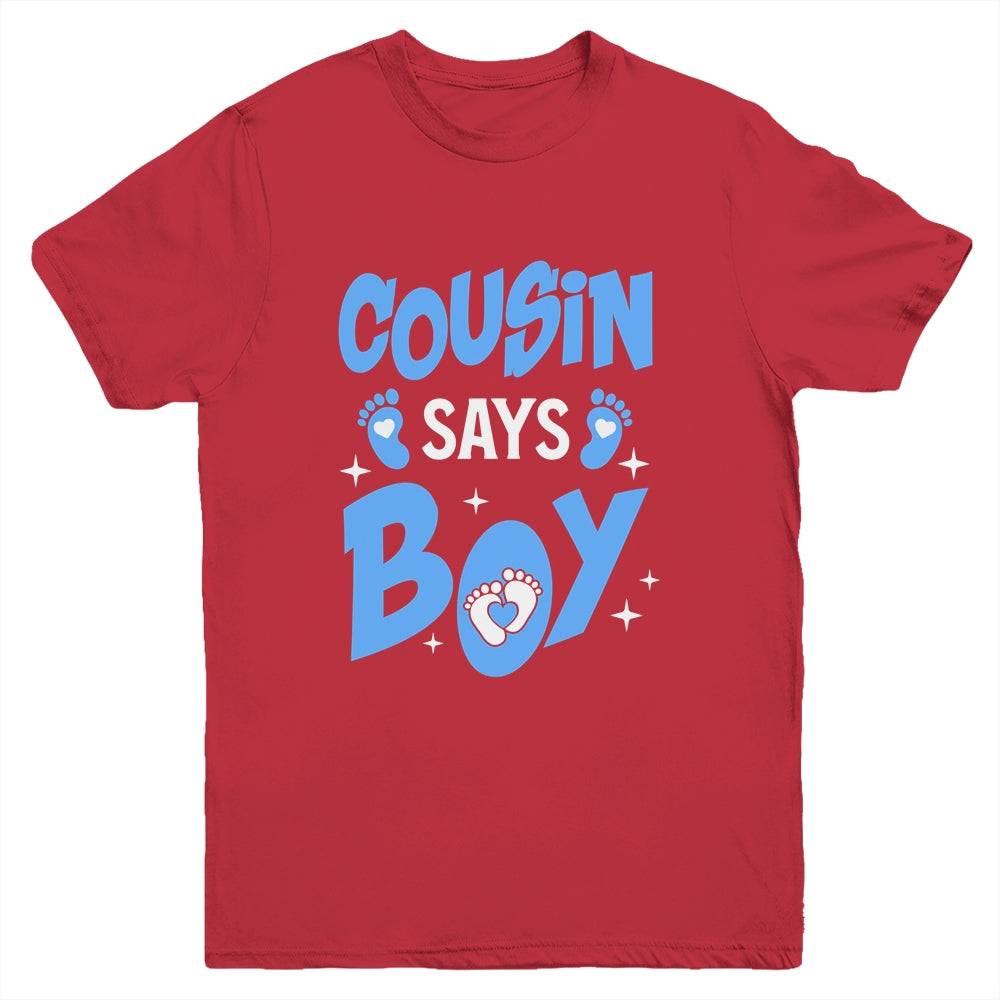 Cousin Says Boy Gender Reveal Team Boy Pregnancy Cousins Youth Shirt | siriusteestore