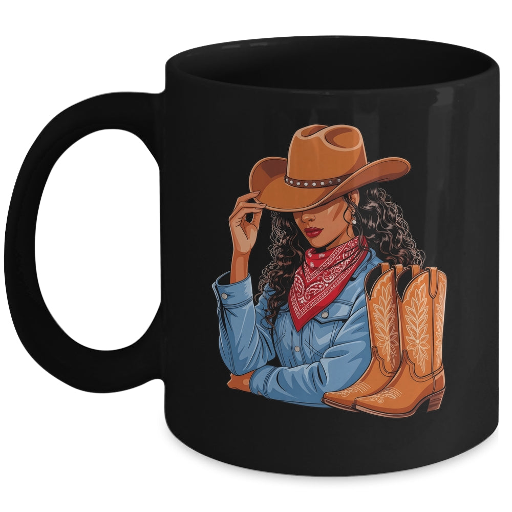 Cowgirl Western Boots Afro Western Melanin Black African Mug | siriusteestore
