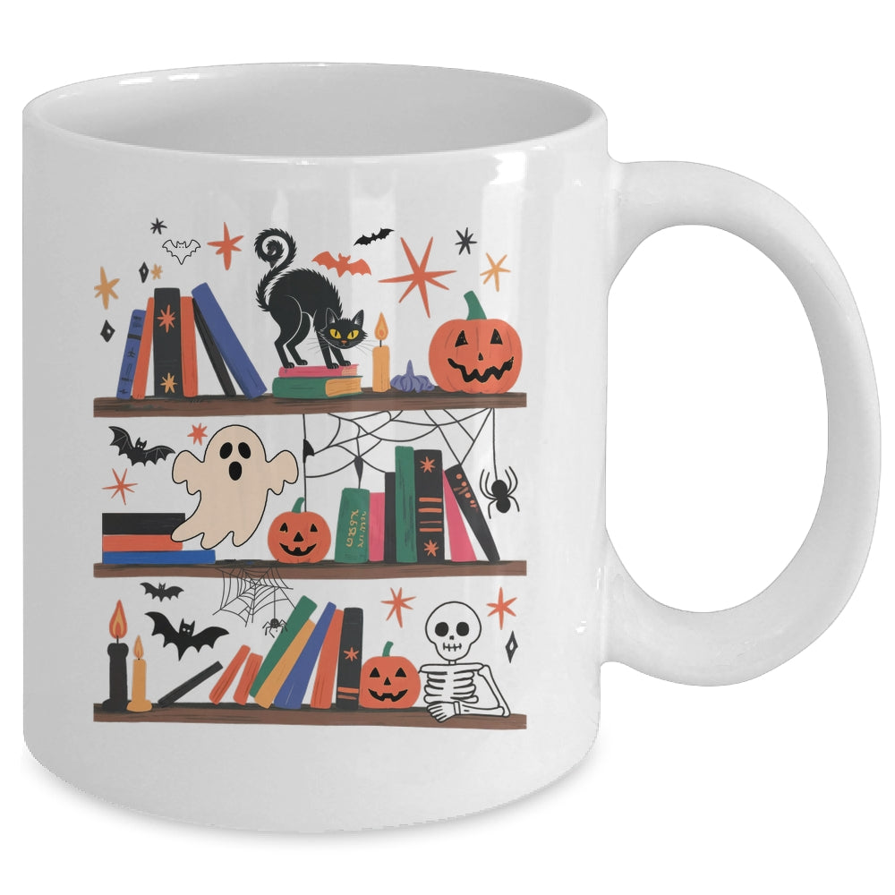 Cozy Halloween Bookshelf Read Book Ghost Pumpkin Fall Autumn Mug | siriusteestore