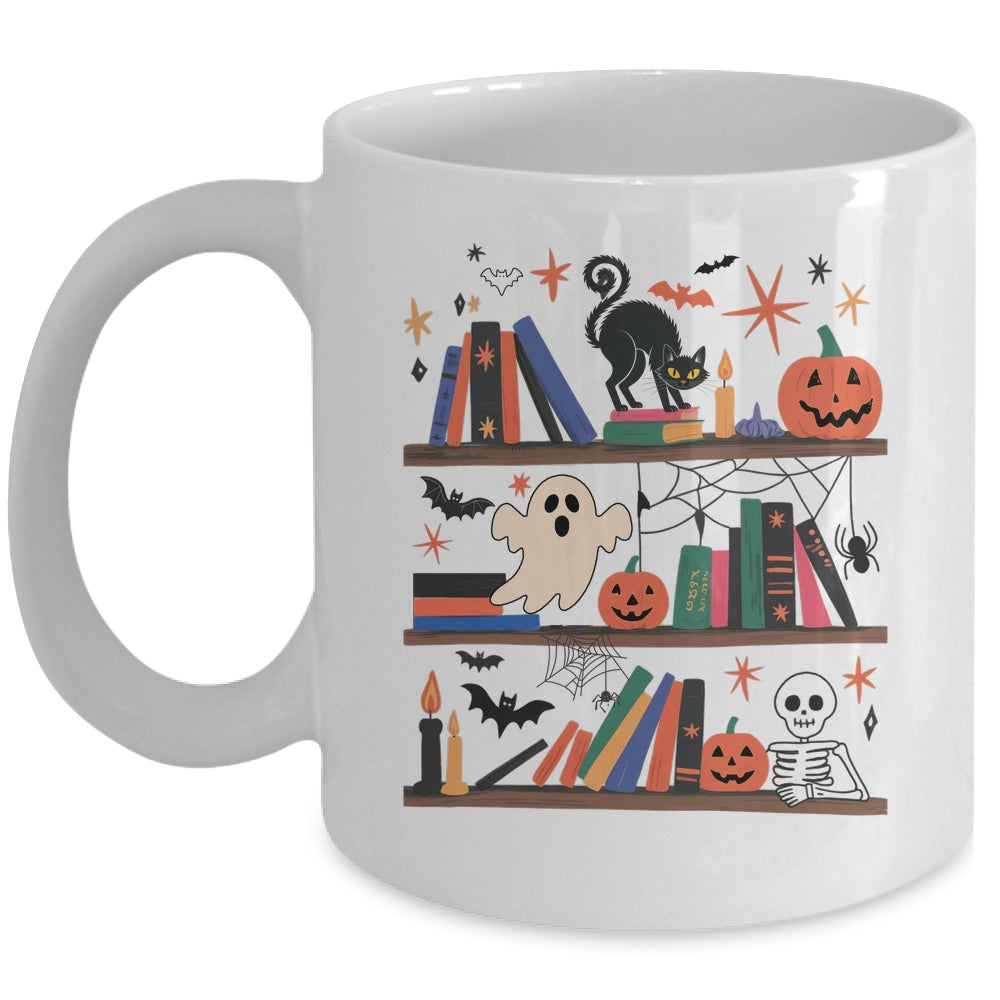 Cozy Halloween Bookshelf Read Book Ghost Pumpkin Fall Autumn Mug | siriusteestore