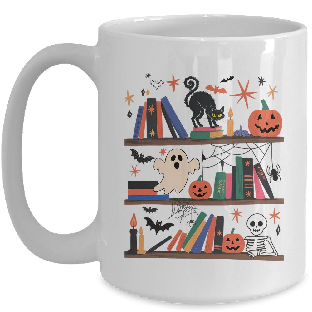 Cozy Halloween Bookshelf Read Book Ghost Pumpkin Fall Autumn Mug | siriusteestore