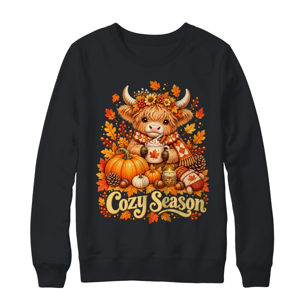 Cozy Season Highland Cow Pumpkin Autumn Fall Graphic Shirt & Sweatshirt | siriusteestore