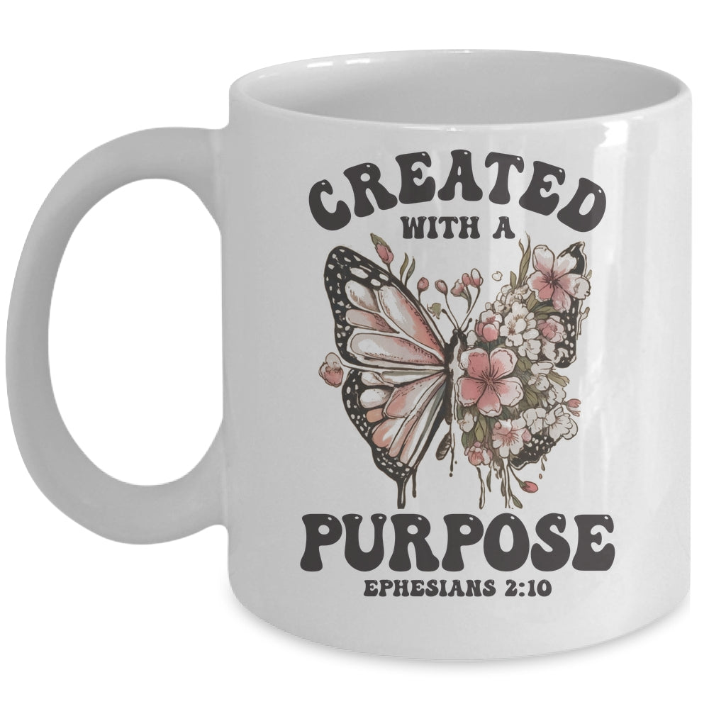 Created With A Purpose Boho Butterfly Christian Women Faith Mug | siriusteestore