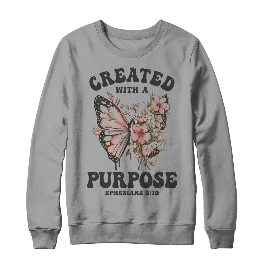 Created With A Purpose Boho Butterfly Christian Women Faith Shirt & Sweatshirt | siriusteestore