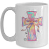 Cross Easter Pink He Is Risen Cross Coquette Bow Easter Mug | siriusteestore