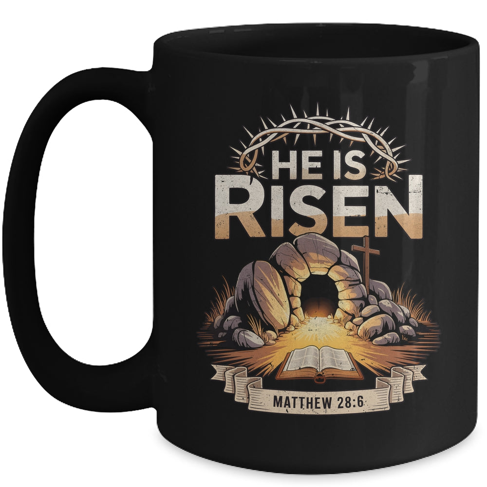 Cross He Is Risen Jesus Religious Easter Christian Men Women Mug | siriusteestore