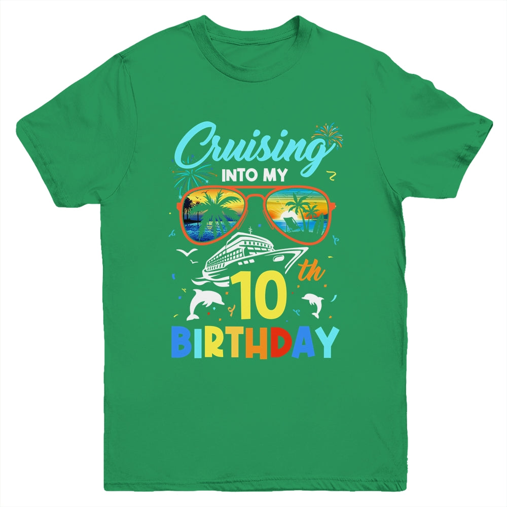 Cruising Into My 10th Birthday Party Cruise 10 Years Old Youth Shirt | siriusteestore
