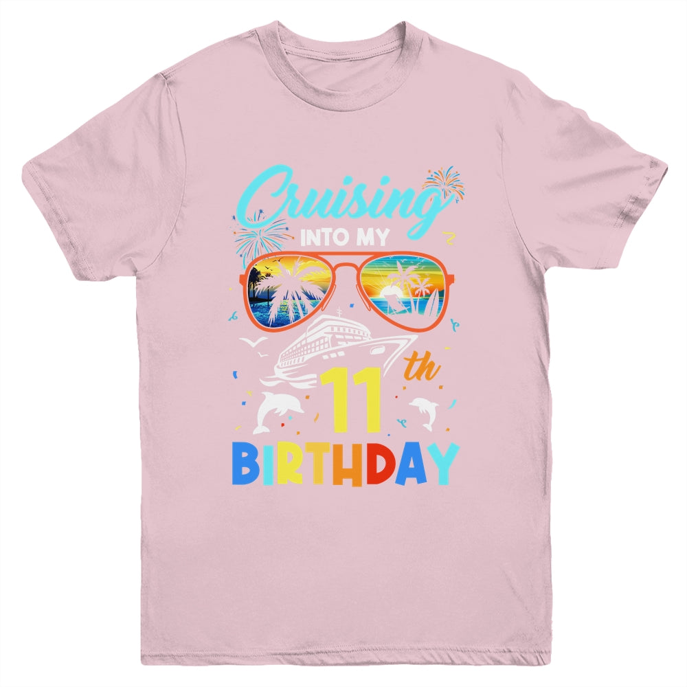 Cruising Into My 11th Birthday Party Cruise 11 Years Old Youth Shirt | siriusteestore