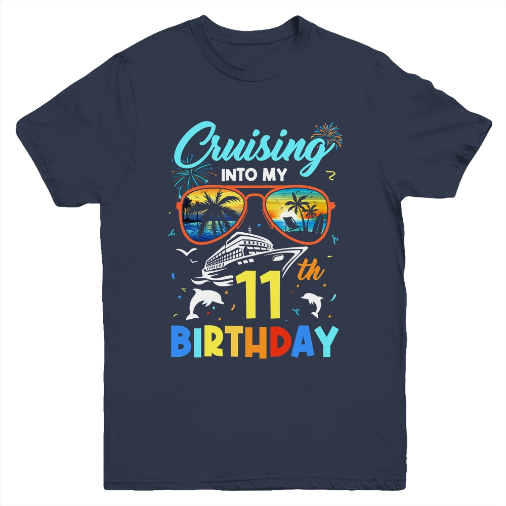 Cruising Into My 11th Birthday Party Cruise 11 Years Old Youth Shirt | siriusteestore