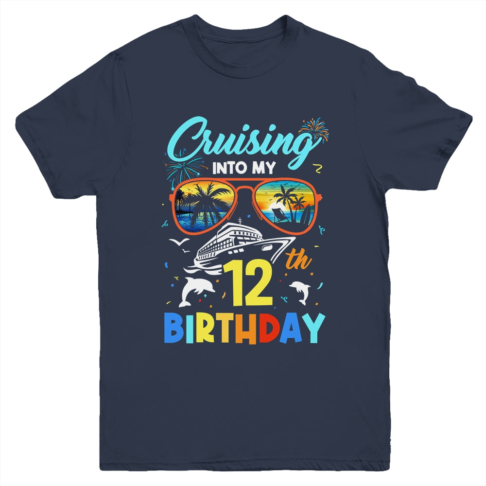 Cruising Into My 12th Birthday Party Cruise 12 Years Old Youth Shirt | siriusteestore