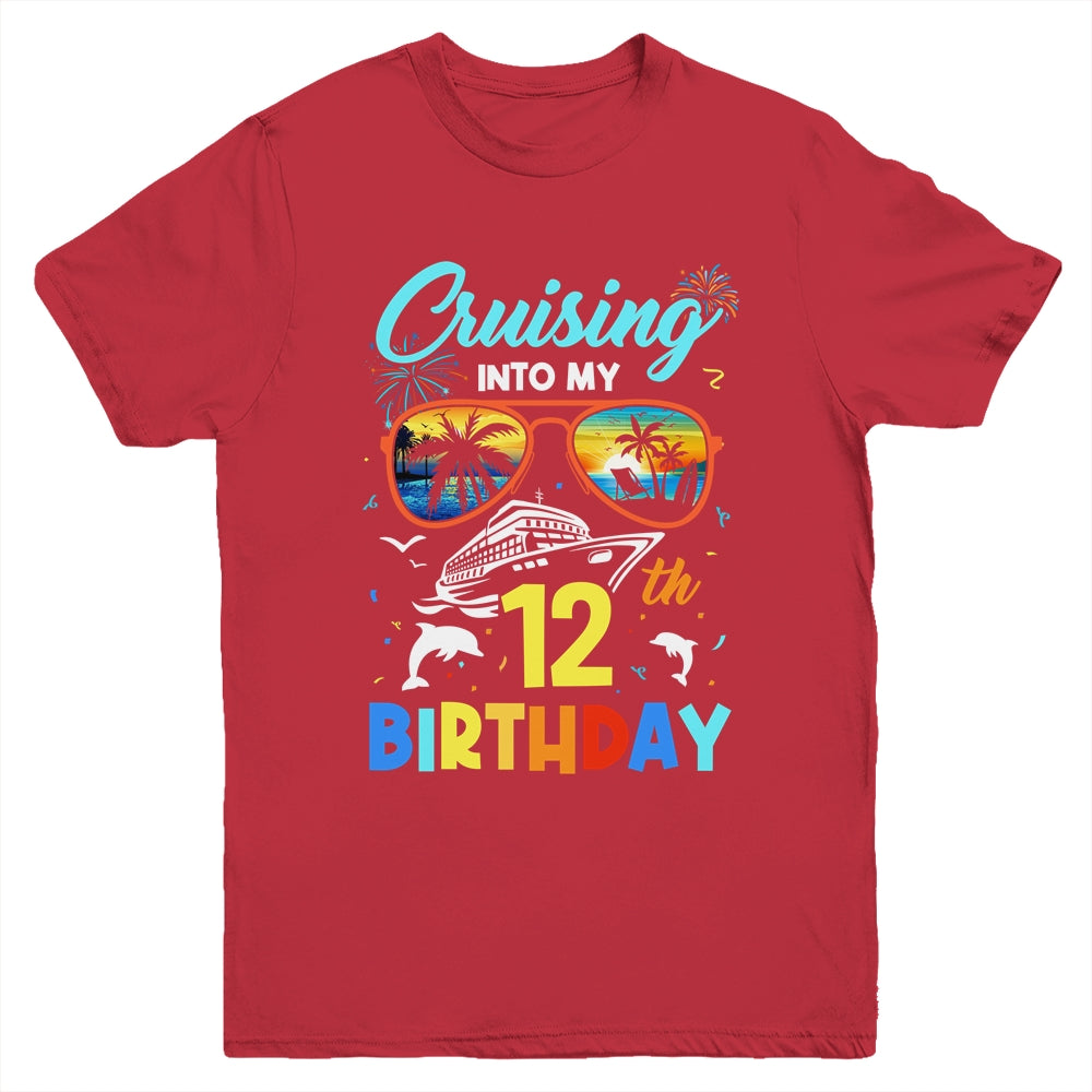 Cruising Into My 12th Birthday Party Cruise 12 Years Old Youth Shirt | siriusteestore