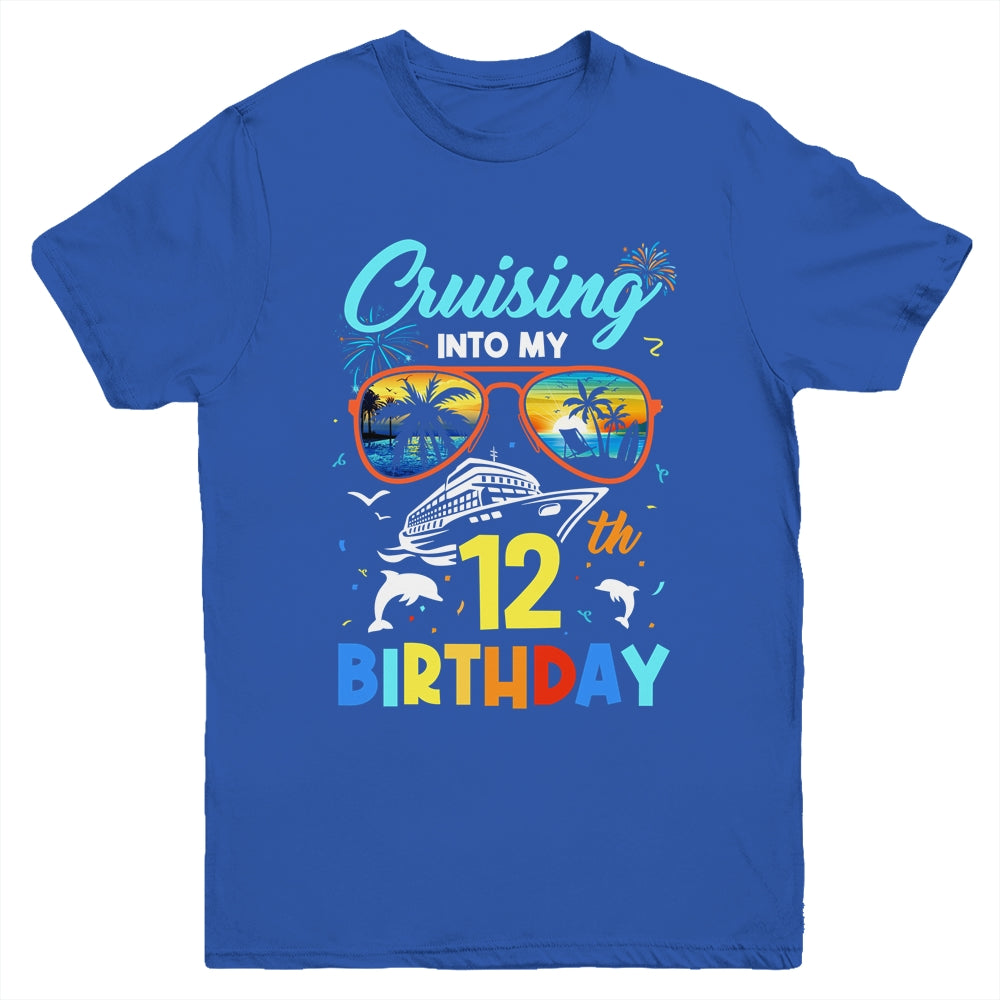 Cruising Into My 12th Birthday Party Cruise 12 Years Old Youth Shirt | siriusteestore