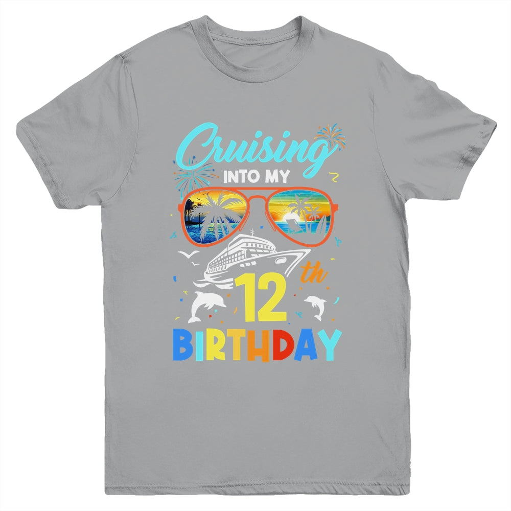 Cruising Into My 12th Birthday Party Cruise 12 Years Old Youth Shirt | siriusteestore