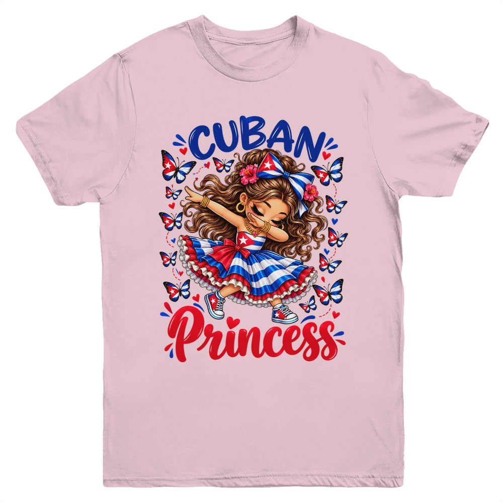 Cuban Princess Dabbing Girls Kids Butterflies Flag Heritage Youth Shirt | siriusteestore
