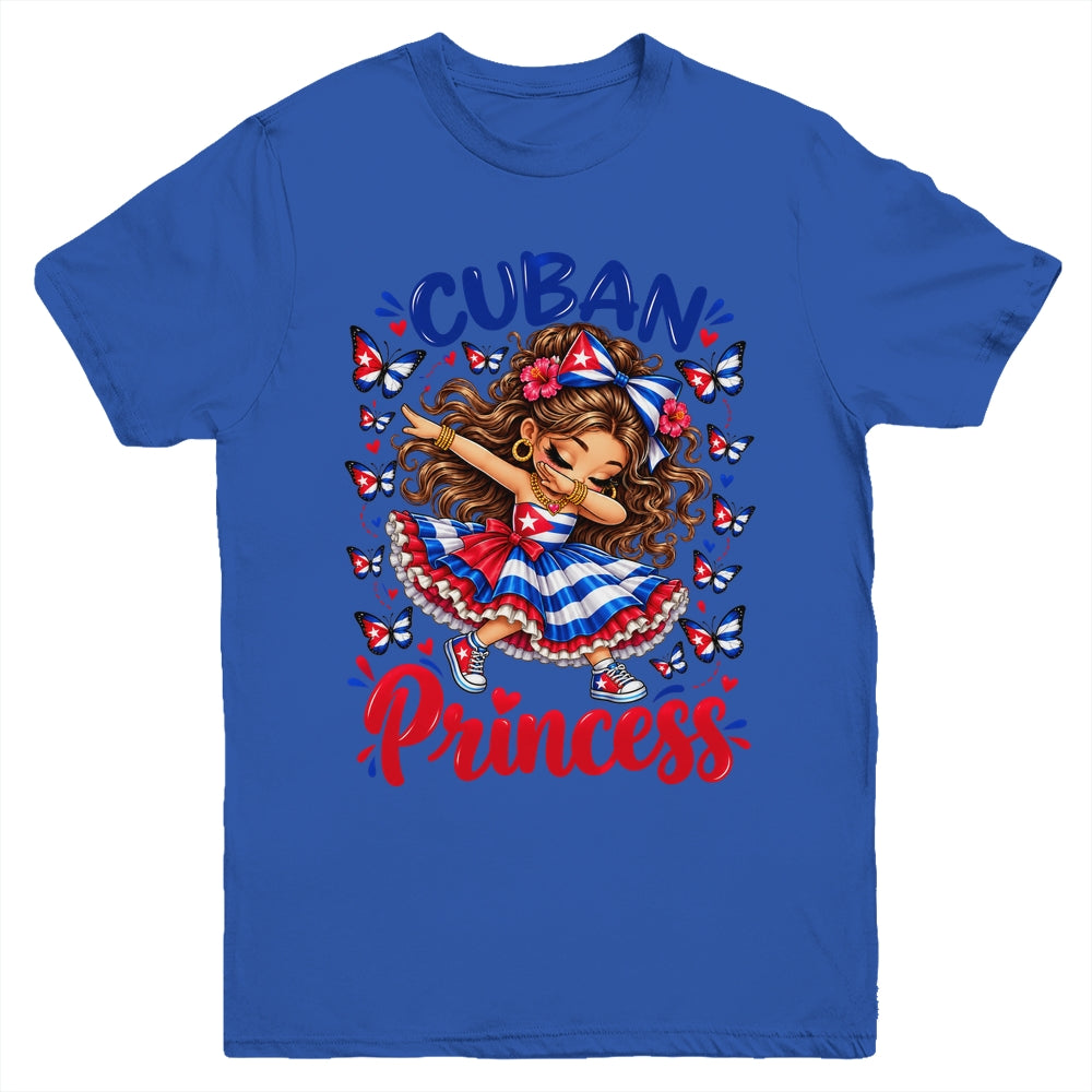 Cuban Princess Dabbing Girls Kids Butterflies Flag Heritage Youth Shirt | siriusteestore