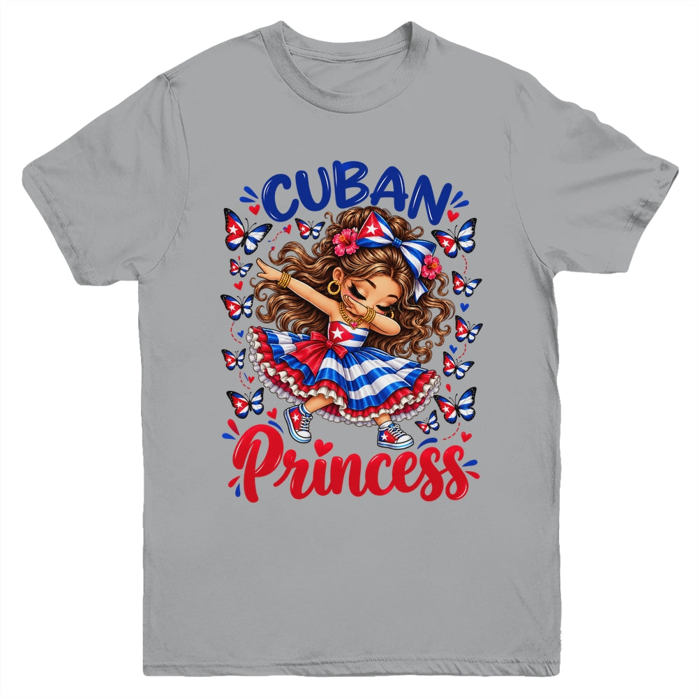 Cuban Princess Dabbing Girls Kids Butterflies Flag Heritage Youth Shirt | siriusteestore