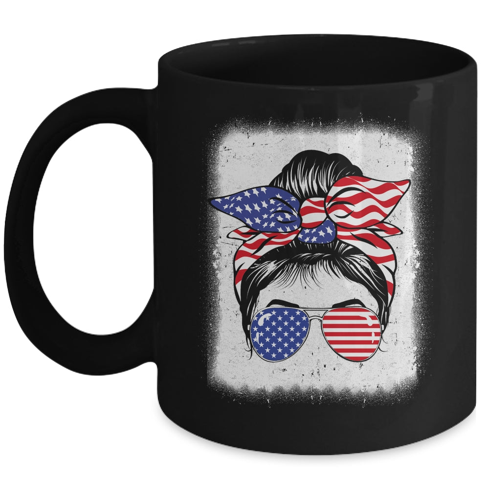 Cute 4th Of July Messy Bun Girl American Flag Patriotic USA Mug | siriusteestore