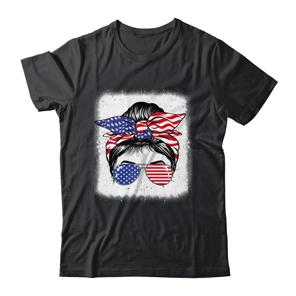Cute 4th Of July Messy Bun Girl American Flag Patriotic USA Shirt & Tank Top | siriusteestore