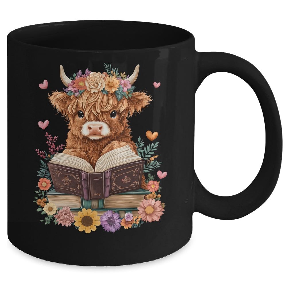 Cute Baby Highland Cow Reading Book Lover Bookworm Girls Mug | siriusteestore