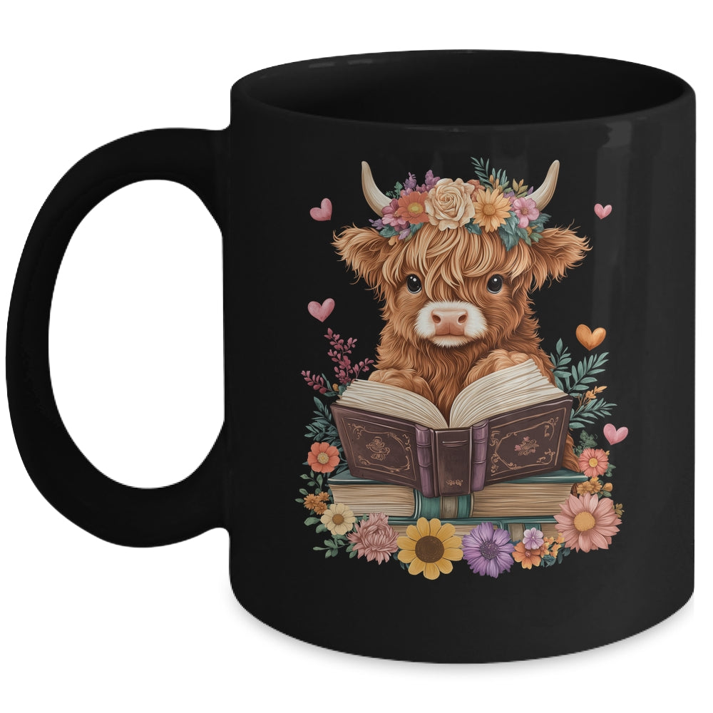 Cute Baby Highland Cow Reading Book Lover Bookworm Girls Mug | siriusteestore