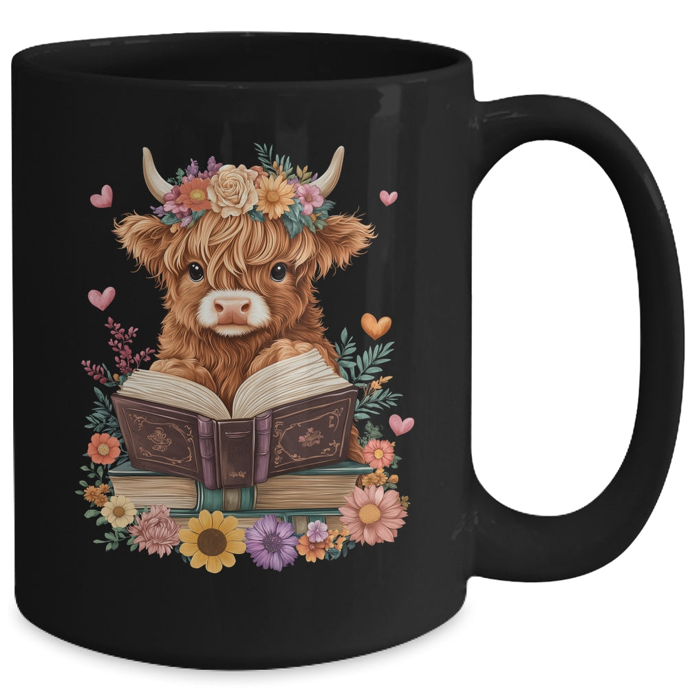 Cute Baby Highland Cow Reading Book Lover Bookworm Girls Mug | siriusteestore