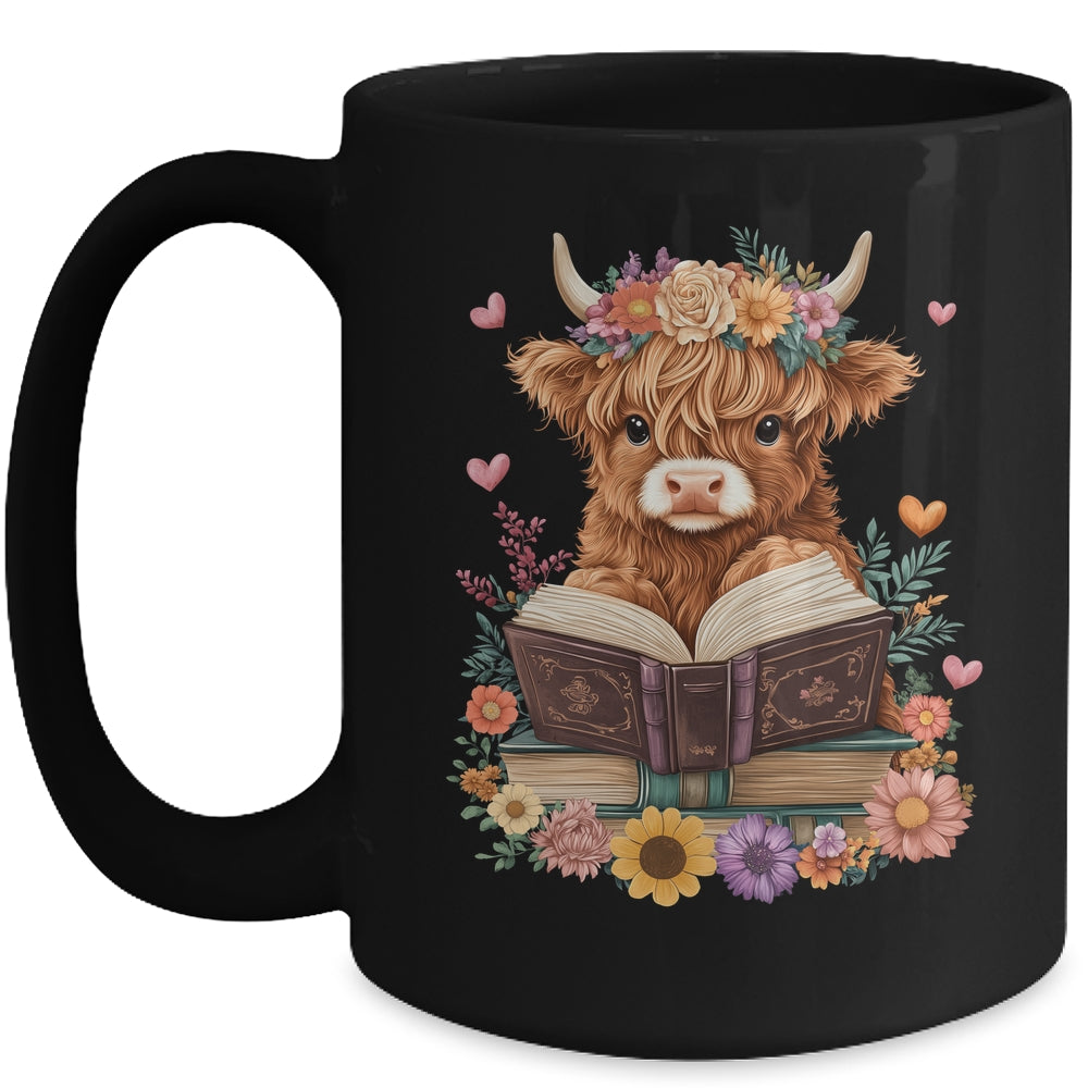 Cute Baby Highland Cow Reading Book Lover Bookworm Girls Mug | siriusteestore