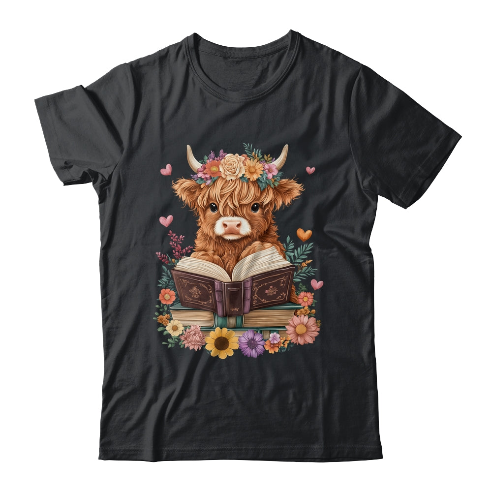 Cute Baby Highland Cow Reading Book Lover Bookworm Girls Shirt & Tank Top | siriusteestore