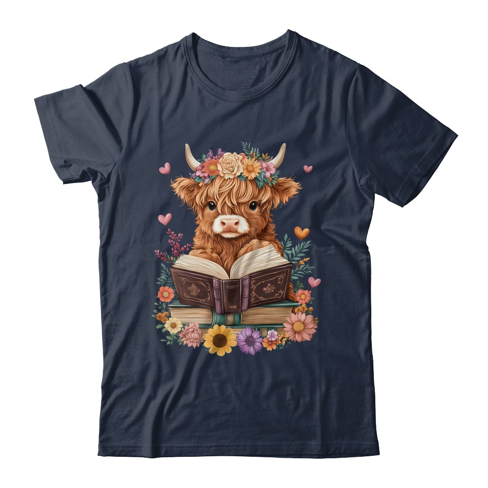 Cute Baby Highland Cow Reading Book Lover Bookworm Girls Shirt & Tank Top | siriusteestore