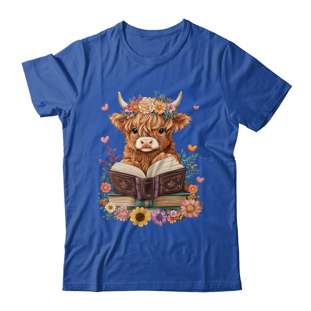 Cute Baby Highland Cow Reading Book Lover Bookworm Girls Shirt & Tank Top | siriusteestore