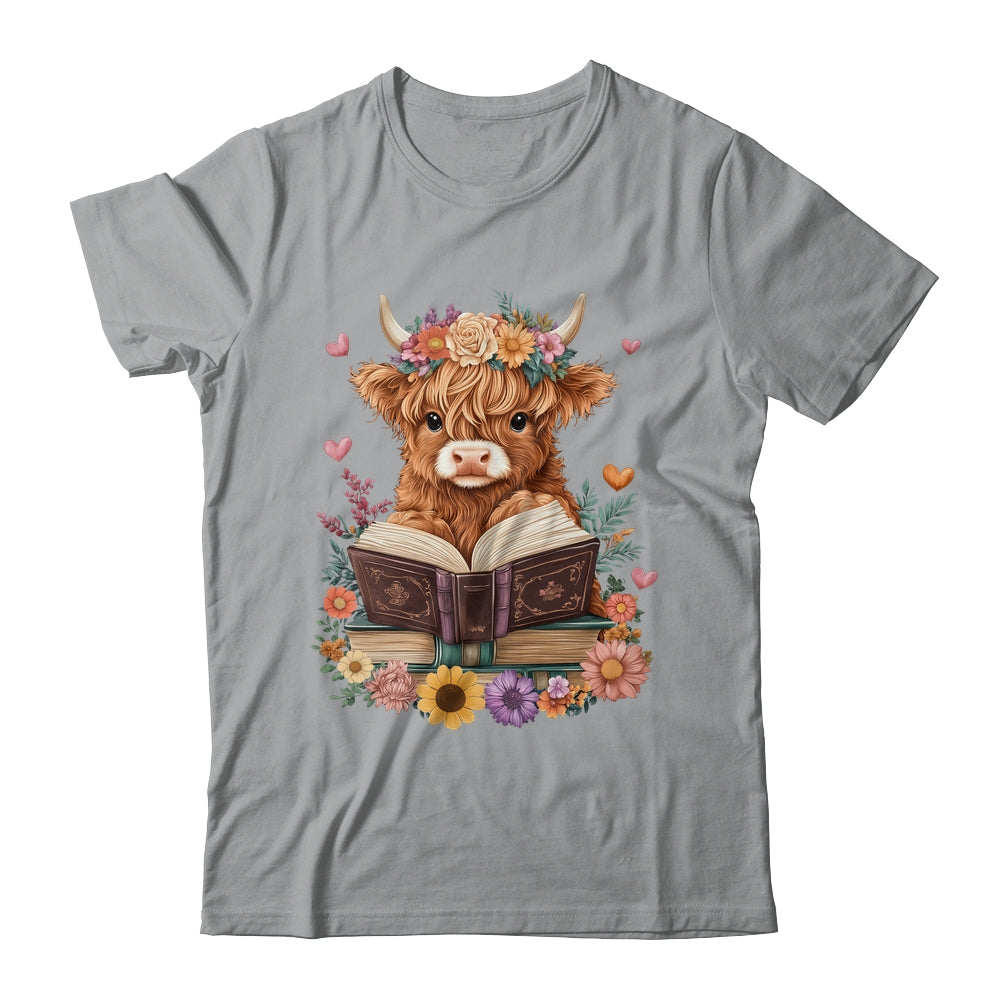 Cute Baby Highland Cow Reading Book Lover Bookworm Girls Shirt & Tank Top | siriusteestore