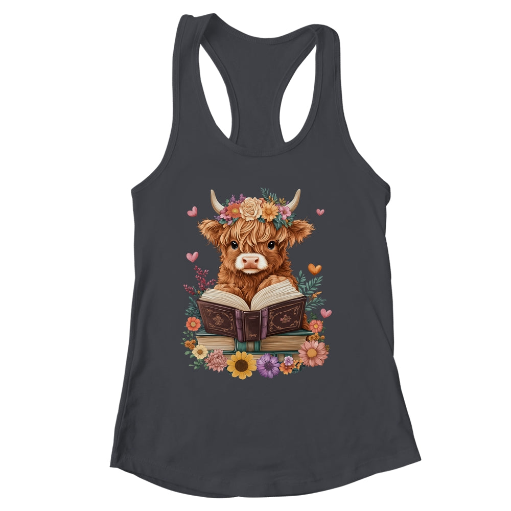 Cute Baby Highland Cow Reading Book Lover Bookworm Girls Shirt & Tank Top | siriusteestore