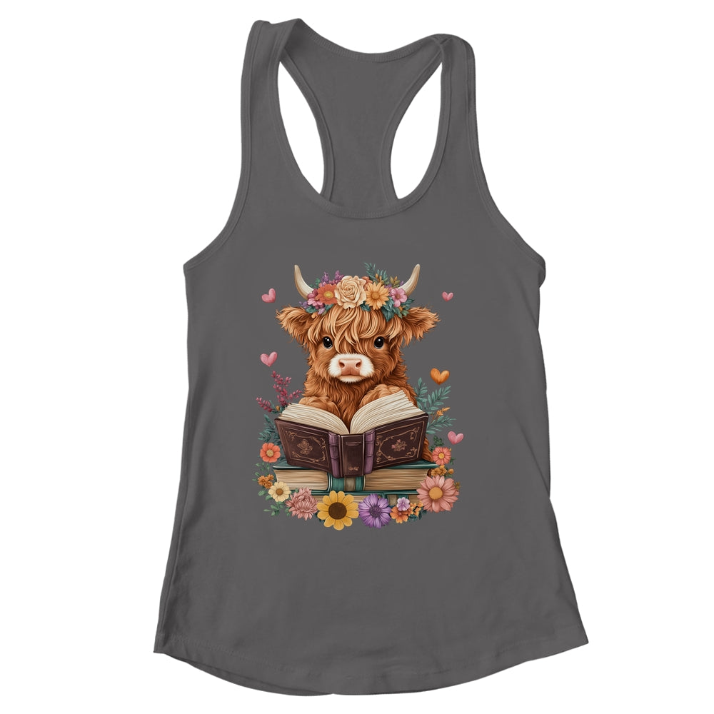 Cute Baby Highland Cow Reading Book Lover Bookworm Girls Shirt & Tank Top | siriusteestore