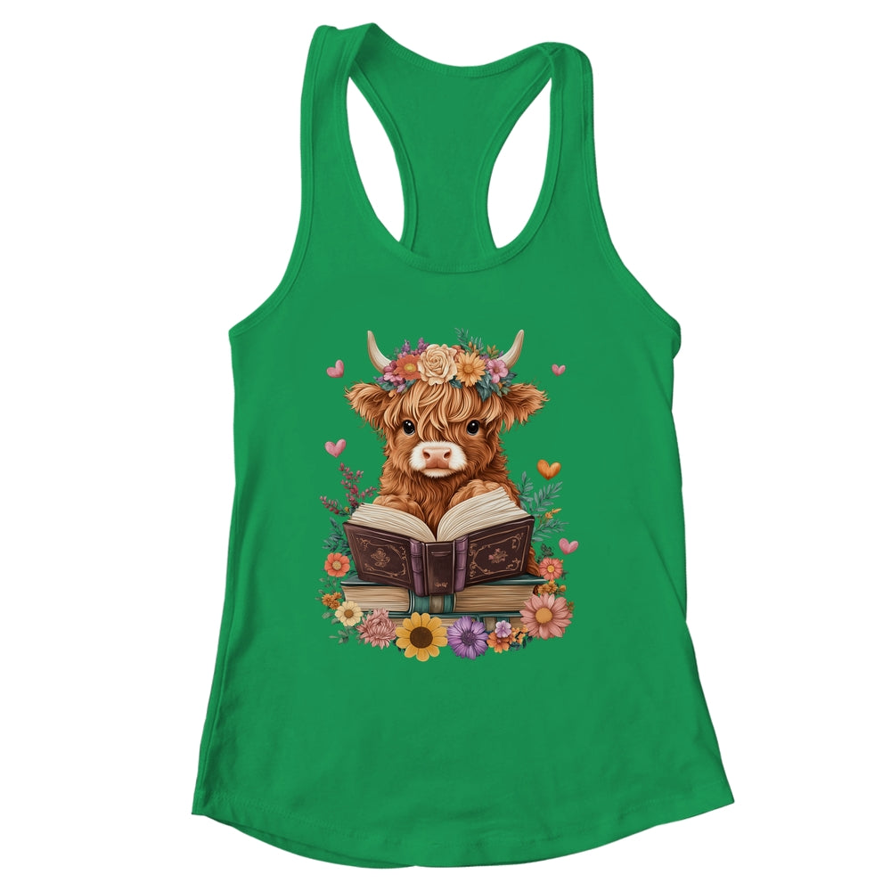 Cute Baby Highland Cow Reading Book Lover Bookworm Girls Shirt & Tank Top | siriusteestore