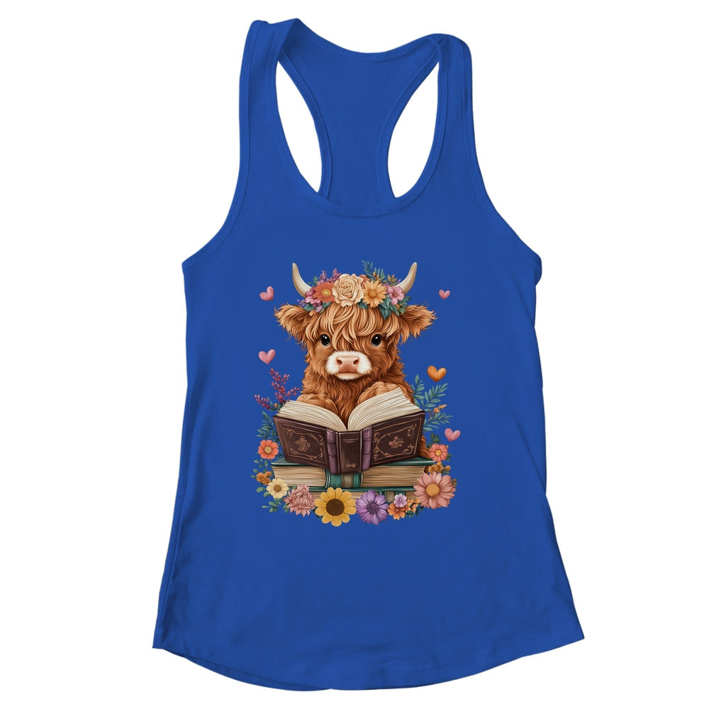 Cute Baby Highland Cow Reading Book Lover Bookworm Girls Shirt & Tank Top | siriusteestore