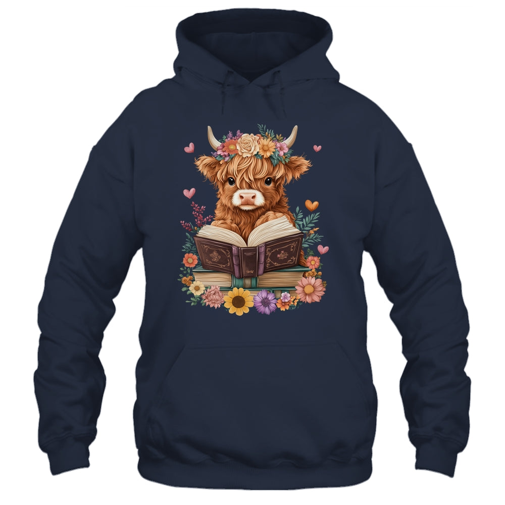 Cute Baby Highland Cow Reading Book Lover Bookworm Girls Shirt & Tank Top | siriusteestore