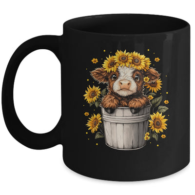 Cute Baby Highland Cow With Sunflowers In Bucket Women Girls Mug | siriusteestore