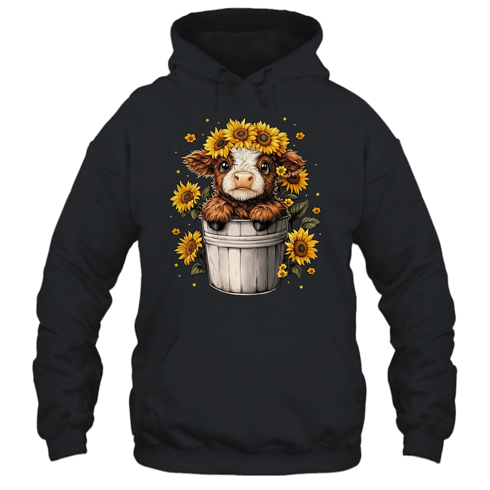 Cute Baby Highland Cow With Sunflowers In Bucket Women Girls Shirt & Tank Top | siriusteestore