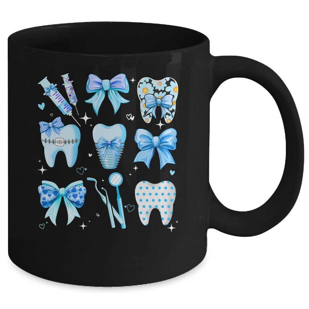 Cute Blue Coquette Bow Teeth Dentist Squad Dental Assistant Mug | siriusteestore