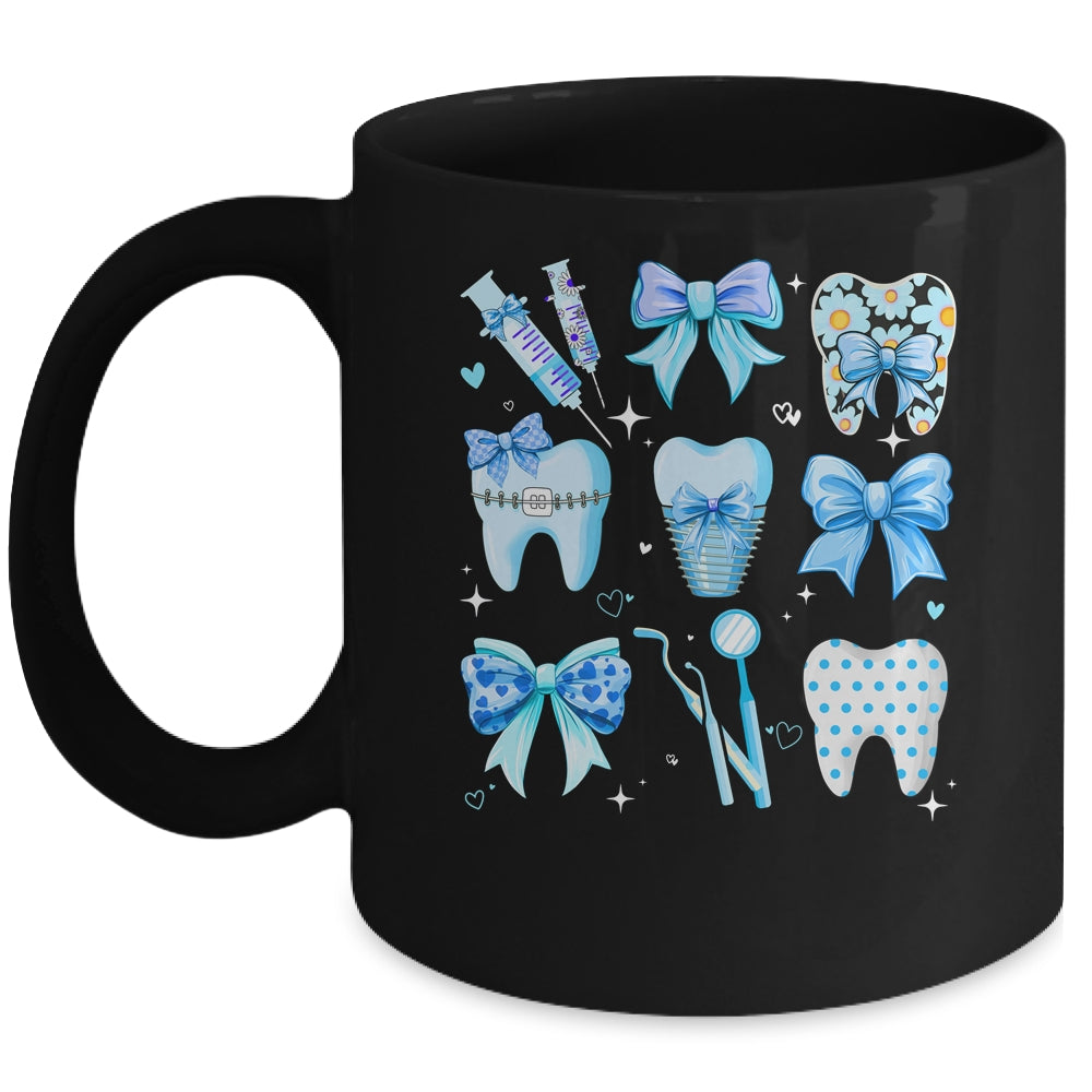 Cute Blue Coquette Bow Teeth Dentist Squad Dental Assistant Mug | siriusteestore