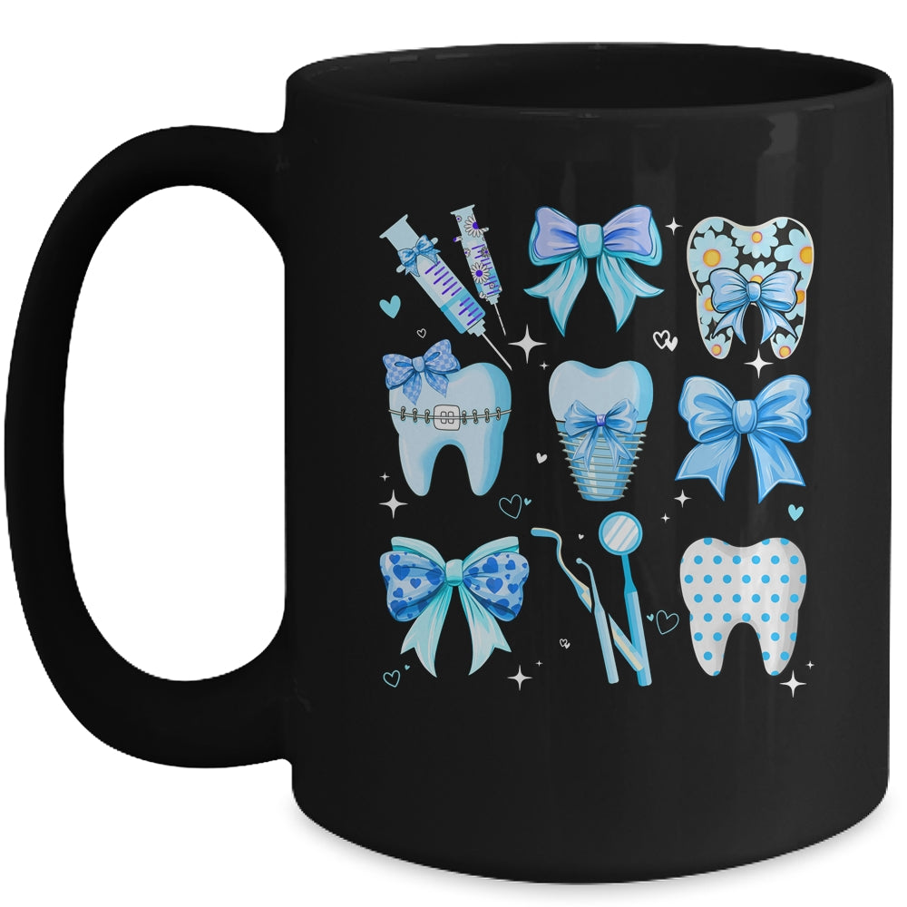 Cute Blue Coquette Bow Teeth Dentist Squad Dental Assistant Mug | siriusteestore