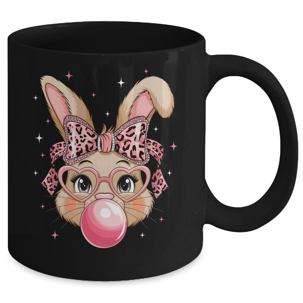 Cute Bunny Rabbit Face Leopard Glasses Girl Happy Easter Day Mug | siriusteestore