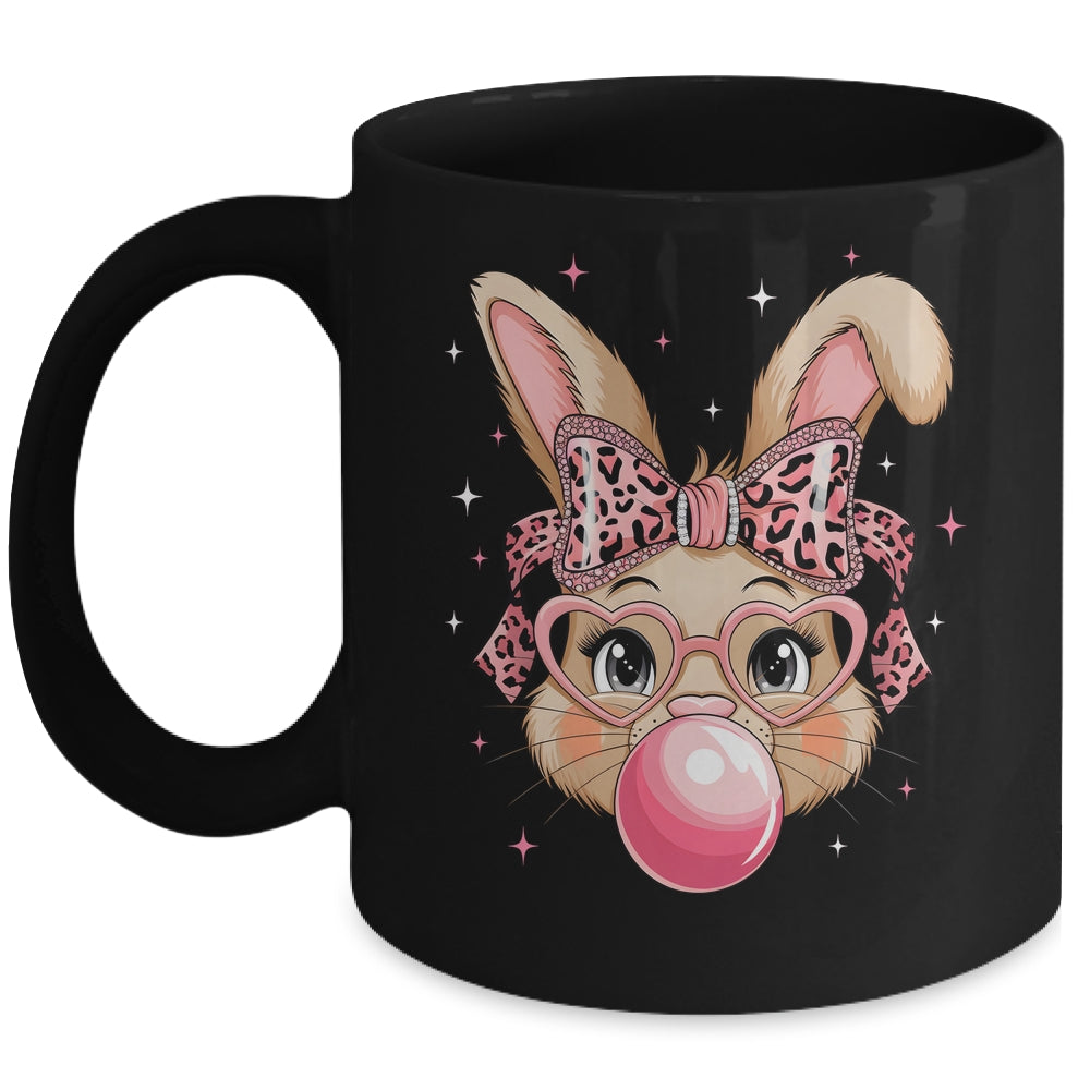Cute Bunny Rabbit Face Leopard Glasses Girl Happy Easter Day Mug | siriusteestore